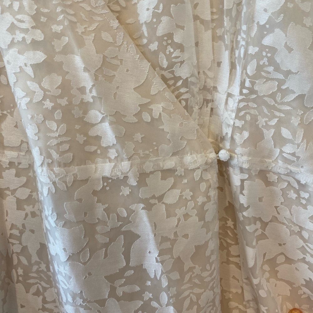 Unique Vintage Cream Pattern Wrap Midi Dress - Picture 4 of 8